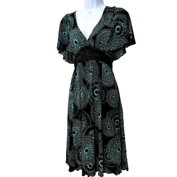 My Michelle Dresses & Skirts - Vtg Y2K My Michelle Women's Midi Dress Sz M Aqua Black Stretch 90s Kimono Sleeve